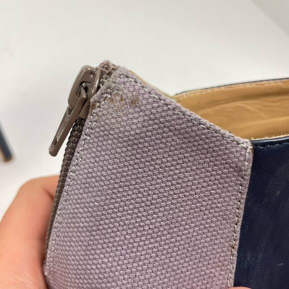 BCBGMaxazria | Nicoletta Blue & Gray Colorblock Leather Peep Toe Eve Booties - Picture 9 of 12